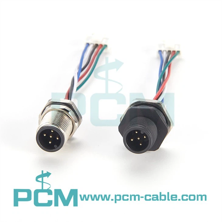 M12 5 PIN A-코딩 스트레이트 수컷 소켓 솔더 접점 패널 장착 커넥터 와이어 포함