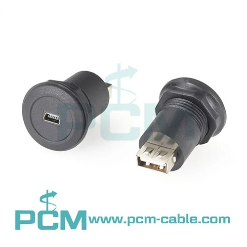 USB 미니 B 잭 - USB A 잭 원형 패널 마운트 어댑터