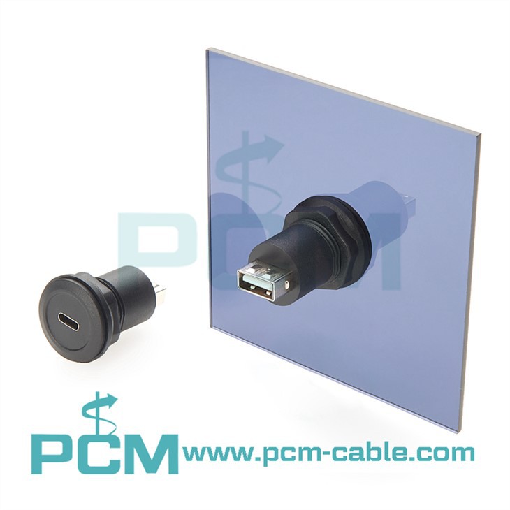 USB C to USB A Jack Round Panel Mount Adapter for Easy Panel Integration