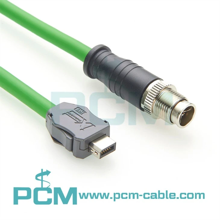 ix Industrial Category 6a Serial Cable, ix B Key to M12 X-Code Male, 26AWG SFUTP, High Flex Drag Chain VW-1 FT2 TPU Jacket, Green