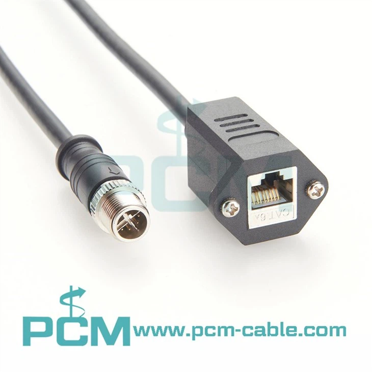 Category 6a 10g M12 IP67 8 Position X code Double Shielded SFUTP Industrial Outdoor High Flex Cable, M12 M to RJ45 F, CMX TPE, TEAL, 1.0m