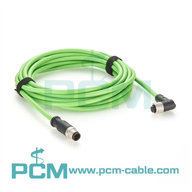 M12 D-Coded Angled Female to Male Profinet Cable