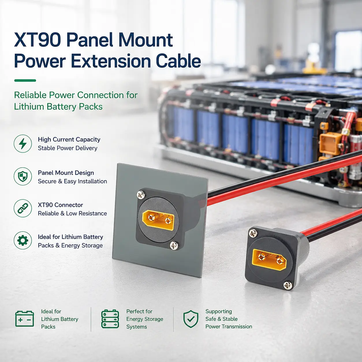 XT90 패널 실장 전원 연장 케이블: 10AWG 고-전류 DC 배선, 선택, 애플리케이션 및 OEM 맞춤화 가이드