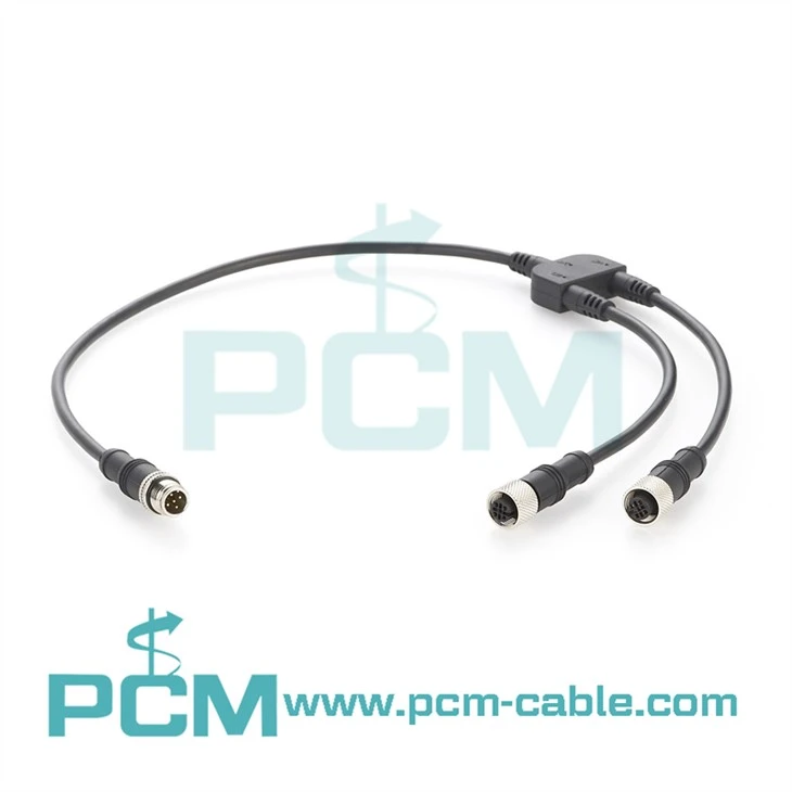 직선 M12 Y 플러그 온 2 X M12 소켓