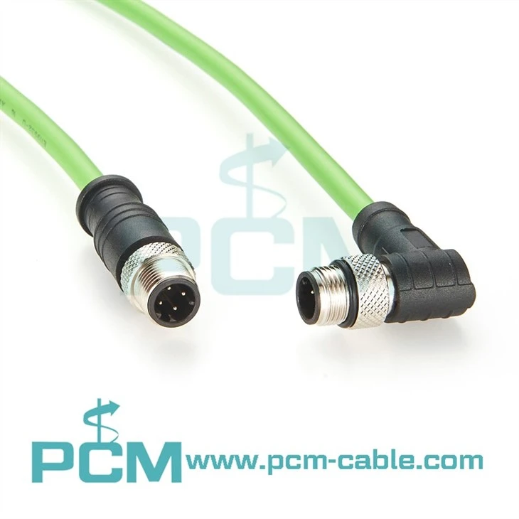 M12 90 Degree Profinet Cable – D-Coded Male to Male Ethernet