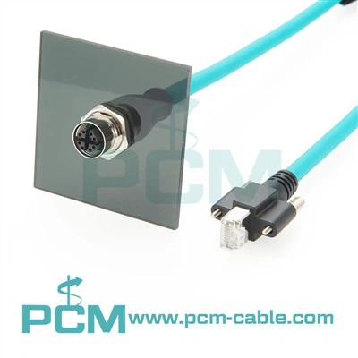 M12 X Code to RJ45 CAT6A 산업용 고 플렉스 케이블 패널 마운트 설계