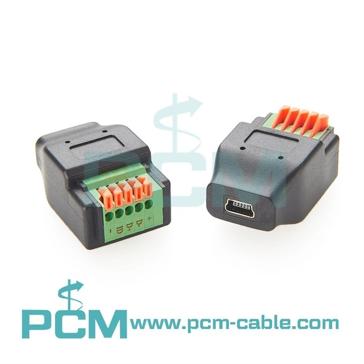 USB Mini B Female Socket to 5-pin Terminal Block